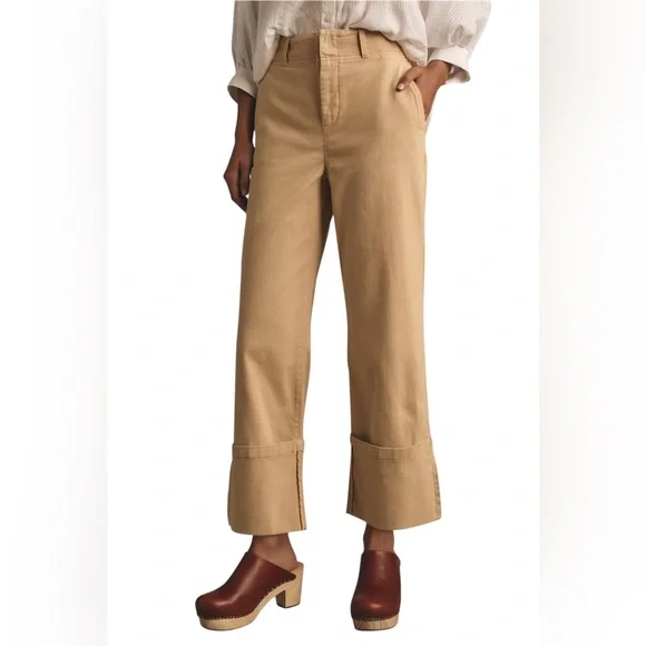 Pilcro Anthropologie Womens 28 Relaxed Cuffed Pants Khaki Wide Leg High Rise Tan - Picture 1 of 10